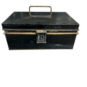Antique Black Metal Spice Box with Gold Accents
